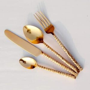 Premium Gold Finish Stainless Steel Cutlery Set with Textured Handles