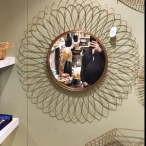 Decorative Round Wall Mirror with Floral Metal Frame