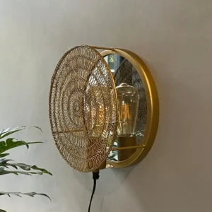 Decorative Gold Wall Lamp with Mirror & Metal Art Cover