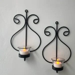 Set of 2 Wall Mounted Candle Holders with Glass Cups