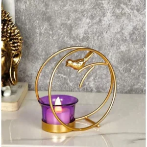 Modern Gold Metal Bird Candle Holder with Glass Cup