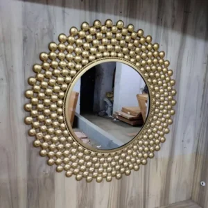 Decorative Round Wall Mirror with Gold Beaded Frame