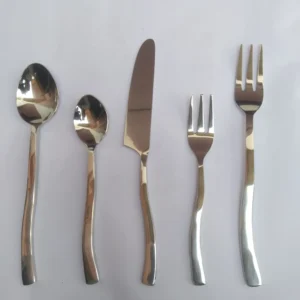 Modern Gold Finish Stainless Steel Cutlery Set with Curved Handles