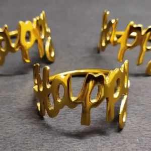 “Happy” Design Gold Napkin Rings